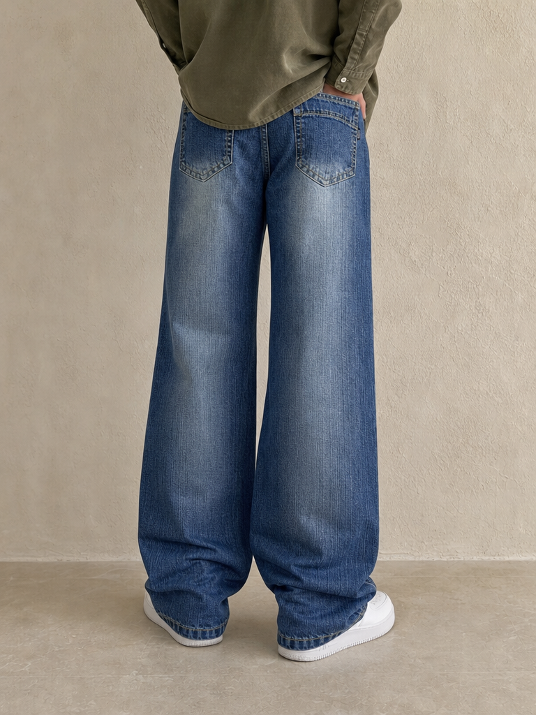 Denim Baggy Fit Washed Jeans Vintage Y2K Uomo (S) - indossata retro