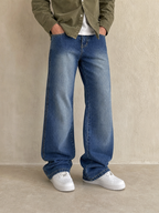 Denim Baggy Fit Washed Jeans Vintage Y2K Uomo (S) - indossata fronte