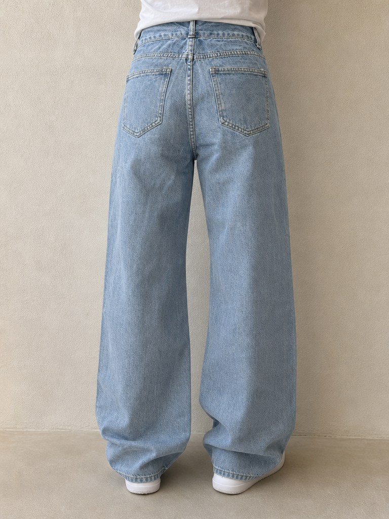 Denim Light Blue Jeans Particular Flare Baggy Fit Vintage Y2K (XS) - indossata retro