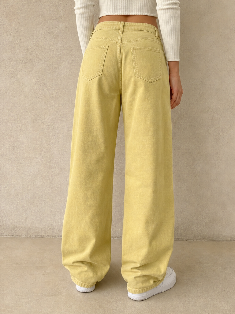 Denim Jeans Baggy Fit Yellow Particular Balloon Vintage Y2K Donna (XS) - indossata retro