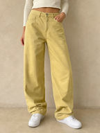 Denim Jeans Baggy Fit Yellow Particular Balloon Vintage Y2K Donna (XS) - indossata fronte