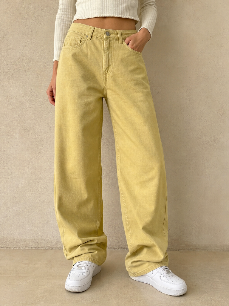 Denim Jeans Baggy Fit Yellow Particular Balloon Vintage Y2K Donna (XS) - indossata fronte