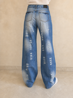 Denim Jeans Straight Baggy Fit Particular Embroidered NEW Modello "KosmoLupo" Vintage Y2K Donna - indossata retro