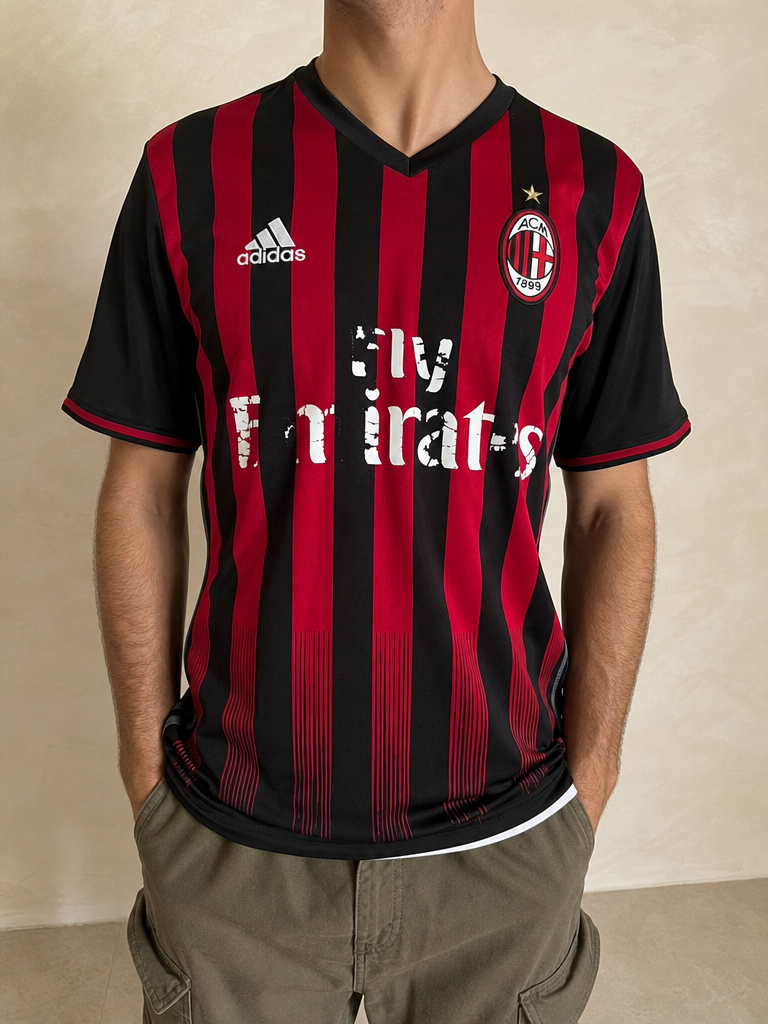 T-Shirt Adidas x Milan Football 90s 2000s American Style Vintage Y2K Uomo (M) - indossata fronte