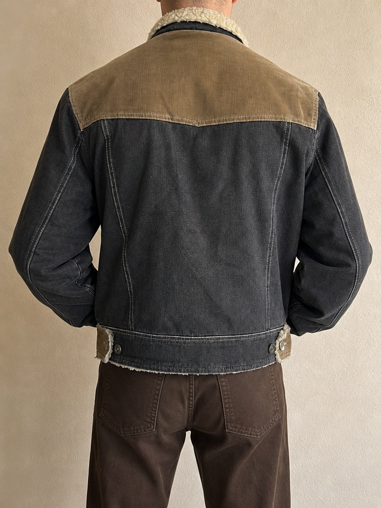 Giacca Bomber Heavy Leather Jacket Con Pelliccia Grey / Beige Vintage Y2K Uomo (L) - indossata retro