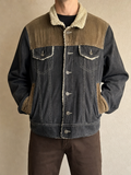Giacca Bomber Heavy Leather Jacket Con Pelliccia Grey / Beige Vintage Y2K Uomo (L) - indossata fronte