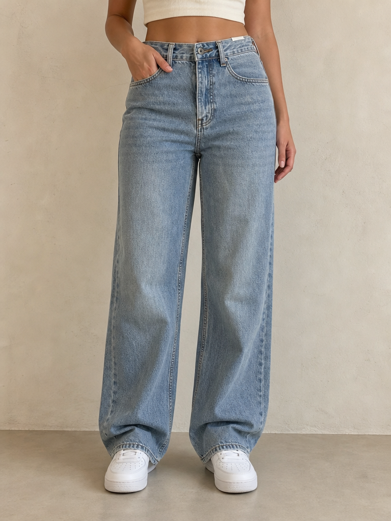 Denim Jeans Washed Straight Fit Vintage Y2K Donna (XS) - indossata fronte