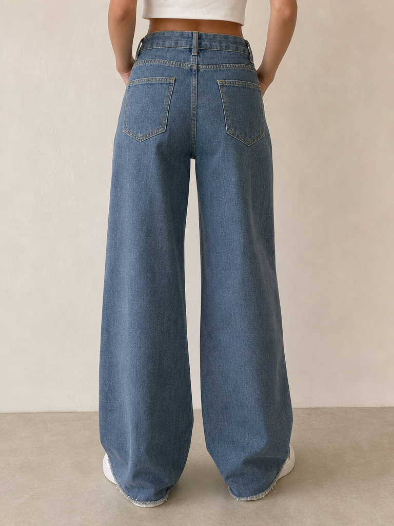 Denim Jeans Flare Sfrangiato Baggy Fit Vintage Y2K Donna (XS) - indossata retro