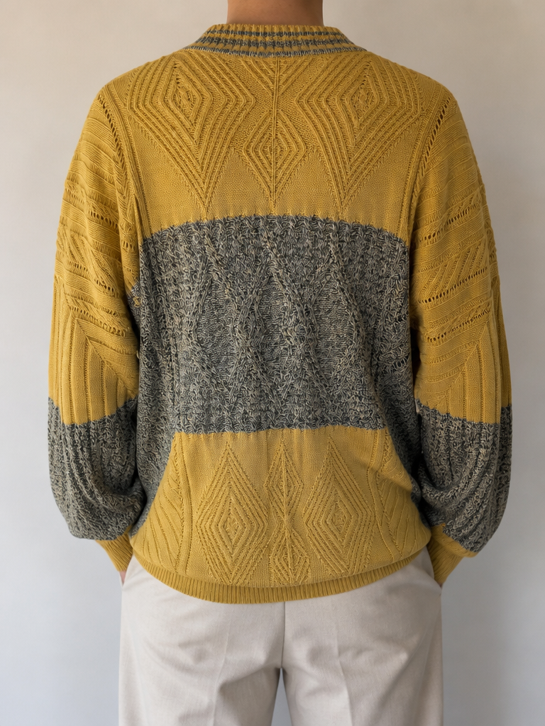 Maglione Umberto Bilancioni Vintage Y2K Giallo Ocra Verde Grigio (52) — foto 2