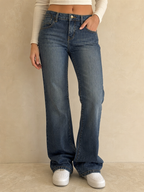 Denim Jeans Washed Embroidered Straight Fit Vintage Y2K Donna (S) - indossata fronte