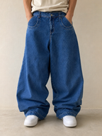 Denim JNCO Jeans Original Super Baggy Fit Embroidered American Hip-Hop Vintage Y2K Uomo (M) - indossata fronte