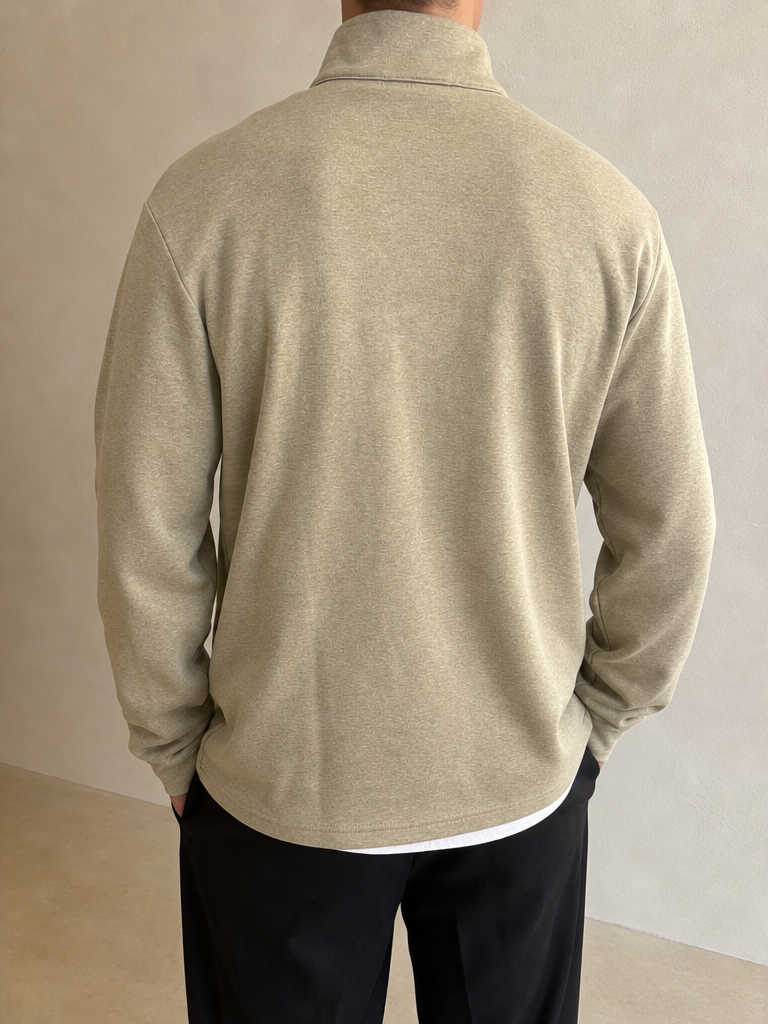 Ralph Lauren 1/4 Zip Sweater - Maglione Ralph Lauren Mezza Zip Dolcevita Beige Vintage Y2K Uomo (M) - indossata retro