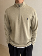 Ralph Lauren 1/4 Zip Sweater - Maglione Ralph Lauren Mezza Zip Dolcevita Beige Vintage Y2K Uomo (M) - indossata fronte
