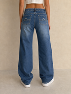 Denim Jeans BootCut Svasati Embroidered Blu Wash Vintage Y2K Donna (S) - indossata retro