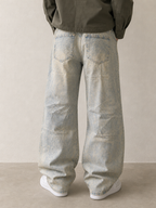 Jeans Baggy Oversize Acid Wash Giallo Blu Wide Leg Vintage Y2K Uomo - indossata retro