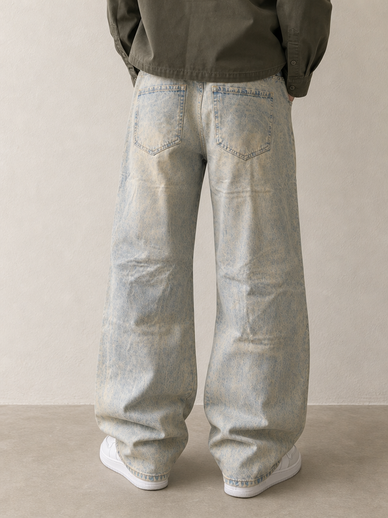 Jeans Baggy Oversize Acid Wash Giallo Blu Wide Leg Vintage Y2K Uomo - indossata retro