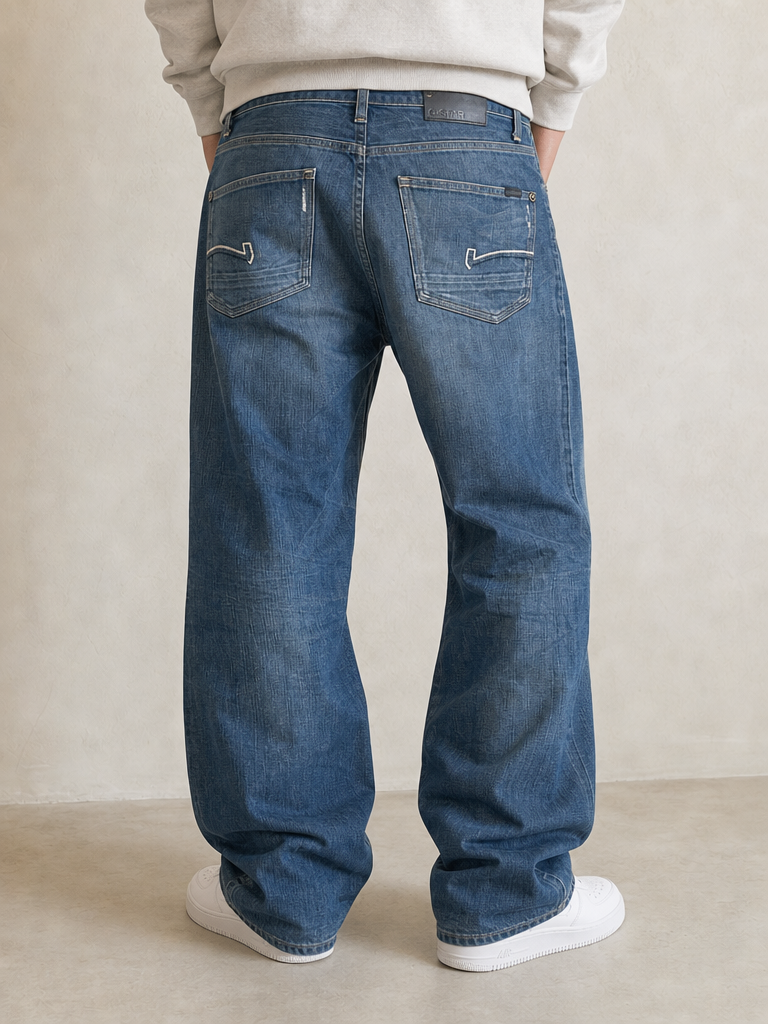 Denim Jeans G-Star Raw Blue Washed Baggy Fit Embroidered Vintage Y2K Uomo (L) - indossata retro