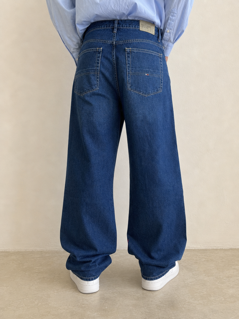 Jeans Denim Denim Tommy Hilfiger Washed Baggy Fit Vintage Y2K Uomo (M) — foto posteriore indossata