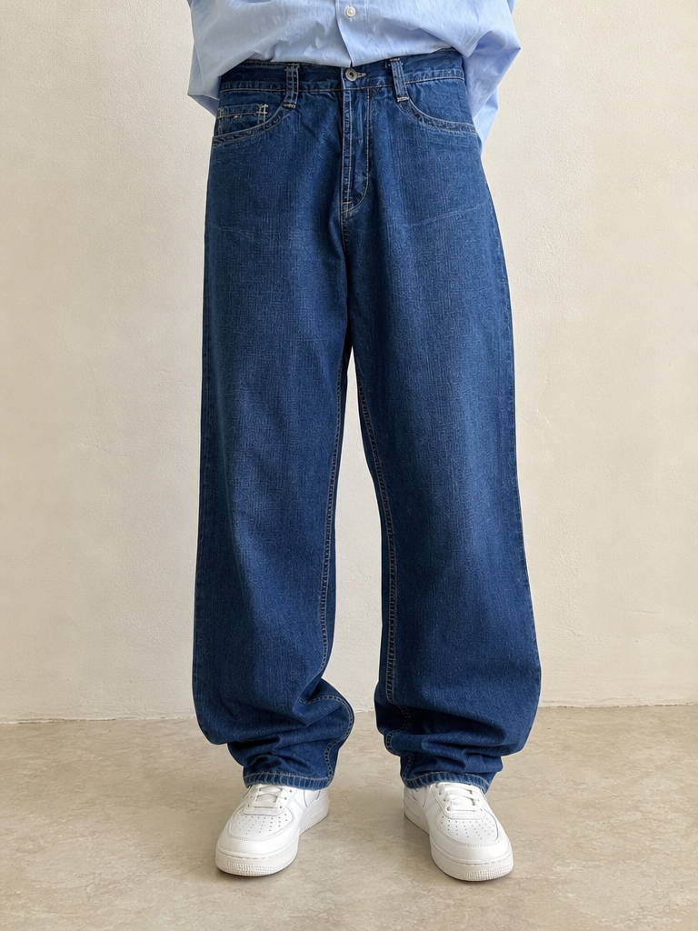 Jeans Denim Denim Tommy Hilfiger Washed Baggy Fit Vintage Y2K Uomo (M) — foto frontale indossata