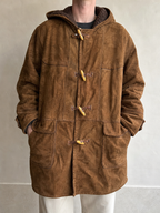 Giacca Montone in Vera Pelle di Renna Marrone Lungo Shearling Originale Spagnolo Vintage Y2K (XL) - indossata fronte