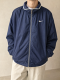 Giacca a vento Nike Zip intera Collo alto Blu navy Vintage Y2K (XXL) - indossata fronte