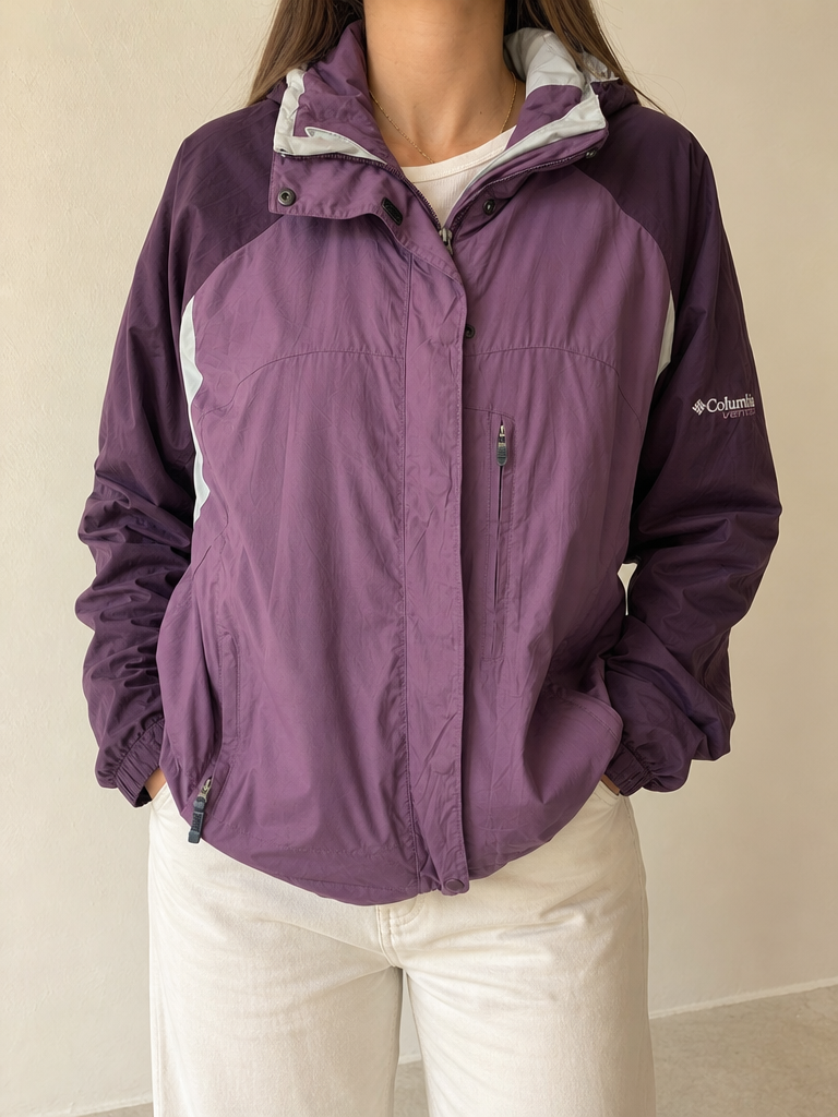 Giacca a vento Columbia Cappuccio ripiegabile Vintage Y2K Donna (XL) - indossata fronte