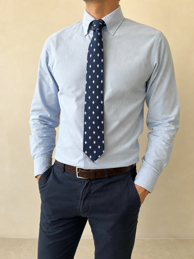 Accessori Cravatta Giorgio Armani Blu Notte in Seta Vintage Y2K Uomo — vista frontale indossata