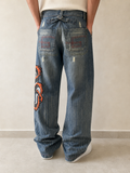 Denim Jeans Embroidered Dragon Baggy Fit Vintage Y2K Uomo (XS) - indossata retro
