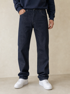 Jeans Denim Raw Denim Wrangler Straight Fit NEW Vintage Y2K Uomo (S) - indossata fronte