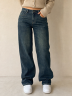 Jeans Denim Denim Stone Wash Straight Fit Vintage Y2K Donna (S) - indossata fronte