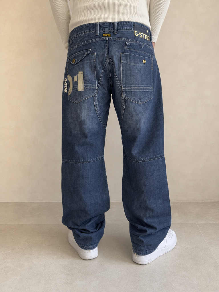 G-Star Jeans Cargo Denim Blu Scuro Vintage Y2K Uomo - indossata retro