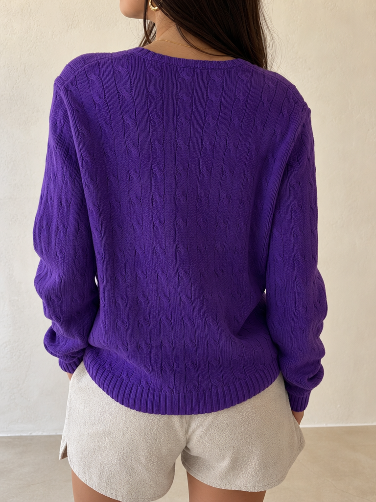 Maglione a Treccia Ralph Lauren con Scollo a V Vintage Y2K Donna (L) - indossata retro