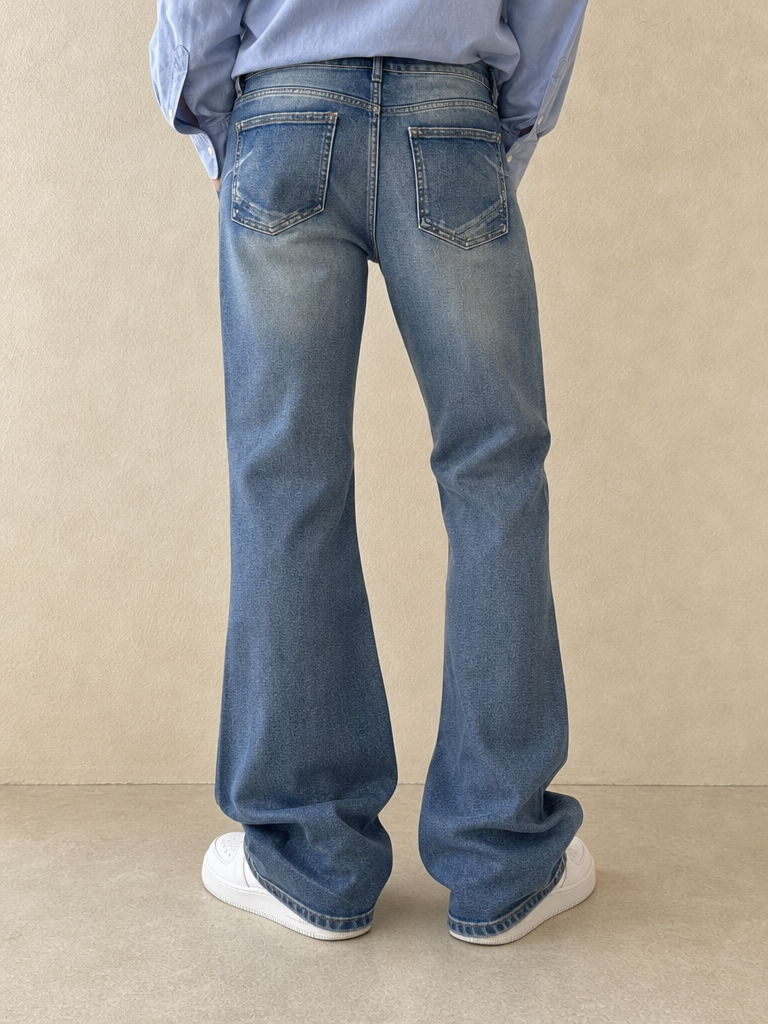 Denim Washed Jeans Bootcut Vintage Y2K Uomo (S) - indossata retro