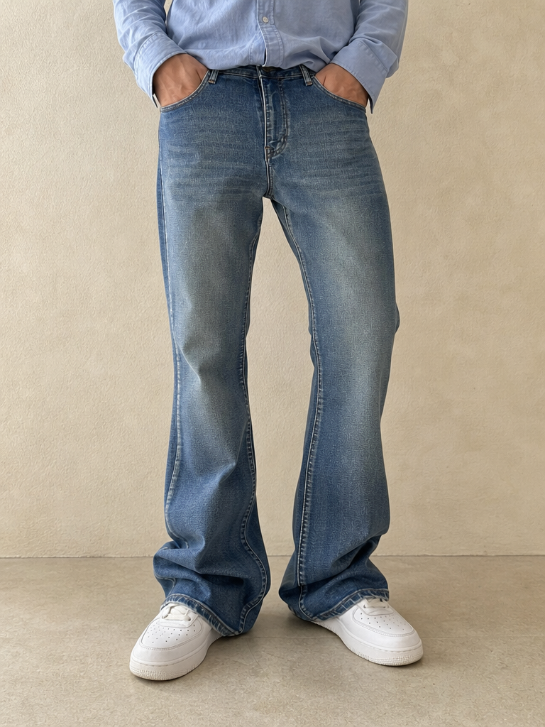 Denim Washed Jeans Bootcut Vintage Y2K Uomo (S) - indossata fronte