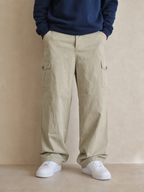 Pantaloni Cotton Cargo Pants Beige Baggy Fit Vintage Y2K Uomo (M) - indossata fronte