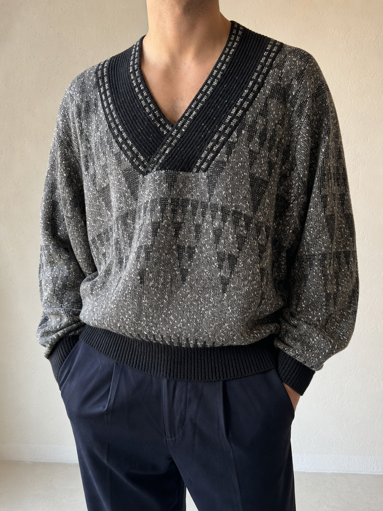 Maglione Scollo a V Carlo Colucci in Lana Vintage Y2K Uomo (XL) - indossata fronte