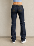 Pinko Denim Jeans Raw Blu Low Waist Straight Fit Embroidered Vintage Y2K Donna (M) - indossata retro