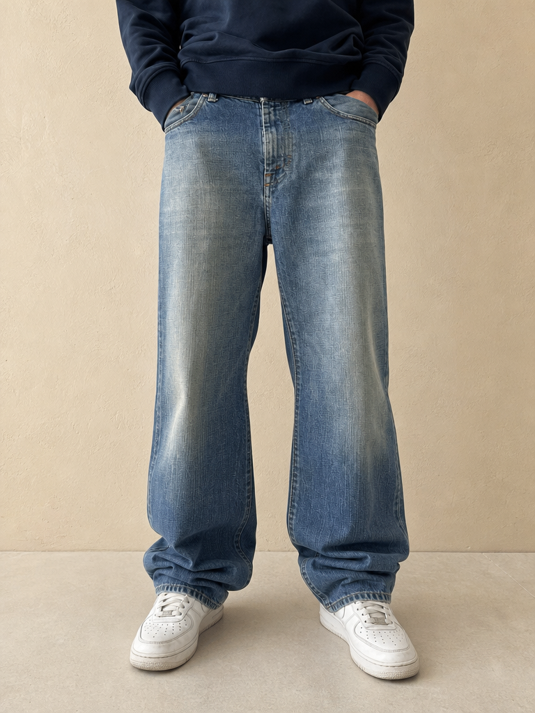 Denim Jeans Baggy Fit Meltin Pot Heavy Denim Washed Vintage Y2K Uomo (M) - indossata fronte