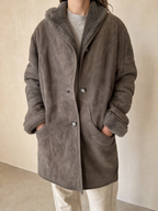 Marpel e Shearling Cappotto Vintage Y2K Marrone Pelle Lana (44) - indossata fronte