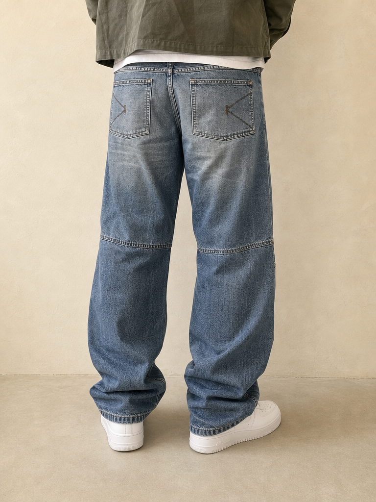 Denim Jeans Baggy Fit Particular Embroidered Vintage Y2K Uomo (M) - indossata retro
