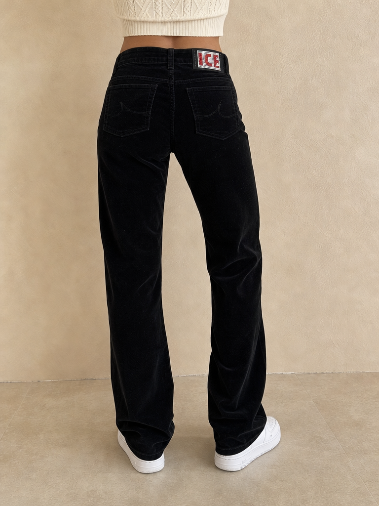 Pantaloni Pantalone in Velluto Silk Iceberg Straight Fit Vintage Y2K Donna (XS) - indossata retro