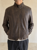 Giacca in similpelle The Sign of Quality marrone scuro, zip e collo alto Vintage Y2K (58) - indossata fronte