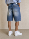 L-BOX Jeans Denim Jorts Leox Denim Blu con Rotture Baggy Embroidered Particular Vintage Y2K Uomo - indossata retro