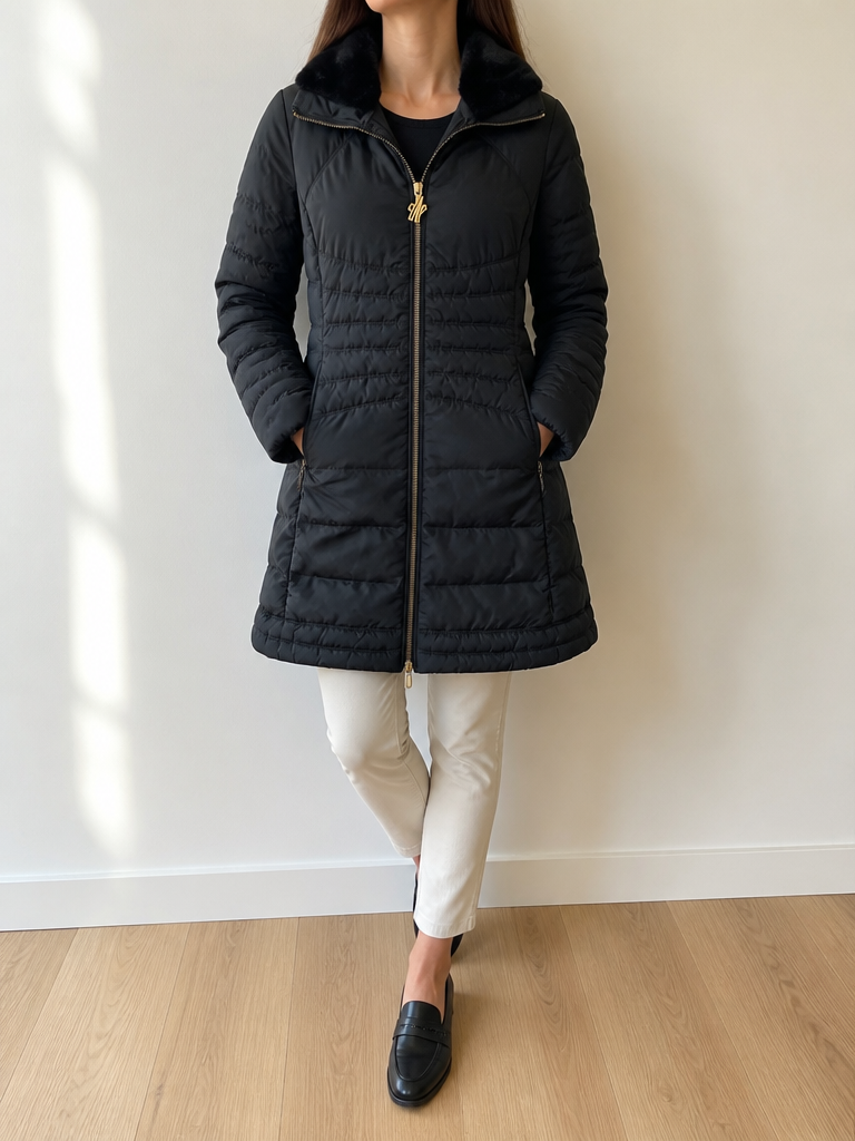 Moncler Piumino Donna Nero Collo Pelliccia Vintage Y2K — foto 1