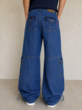 Denim Jeans Blu Striped Low Waist Cargo Particular Baggy Flare Model NEW Vintage Y2K Uomo - indossata retro