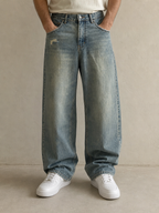 Denim Jeans Stone Wash Baggy Fit Vintage Y2K Uomo (S) - indossata fronte