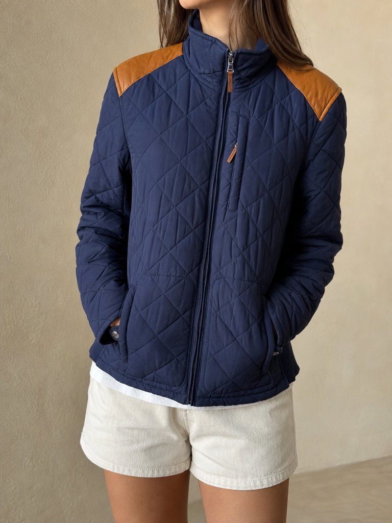Giacca Imbottita Lauren Ralph Lauren Vintage Y2K Blu Spalle Pelle (S) - indossata fronte