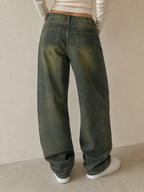 Jeans Denim Denim Stone Wash Particular Pattern Baggy Fit Vintage Y2K Donna (S) - indossata retro
