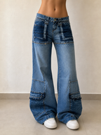 Jeans Denim Denim Cargo Washed Low Waist baggy Fit 90s 2000s Vintage Y2K Donna - indossata fronte
