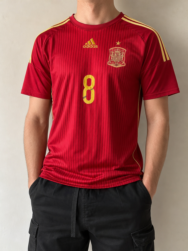 T-Shirt Spain Adidas "Xavi 8" Football 90s 2000s American Style Vintage Y2K Uomo (S) - indossata fronte
